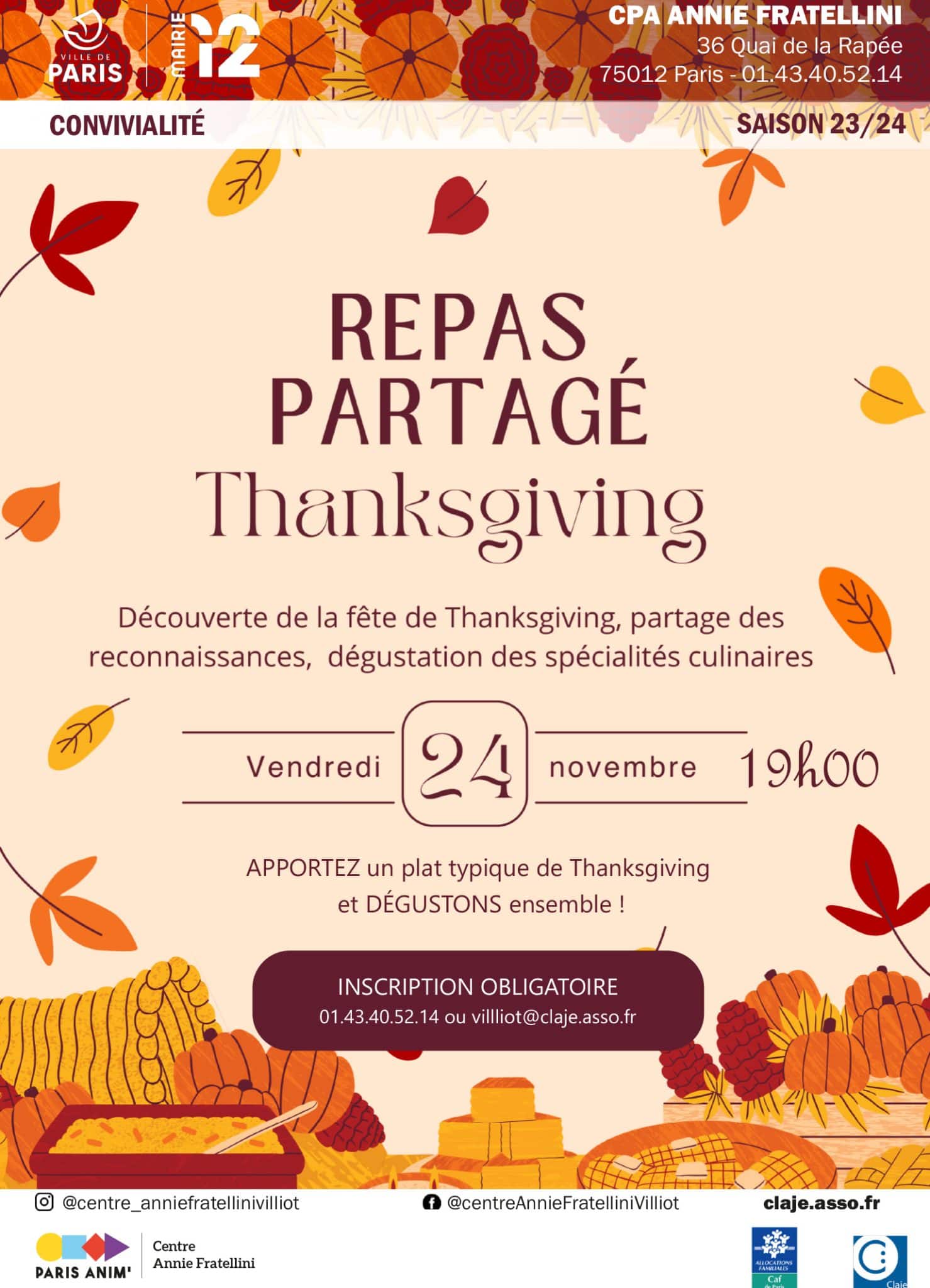 [Convivialité] Repas partagé pour Thanksgiving – Claje